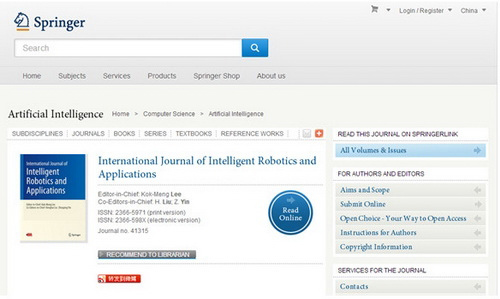 《智能機(jī)器人與應(yīng)用國(guó)際期刊》登陸施普林格